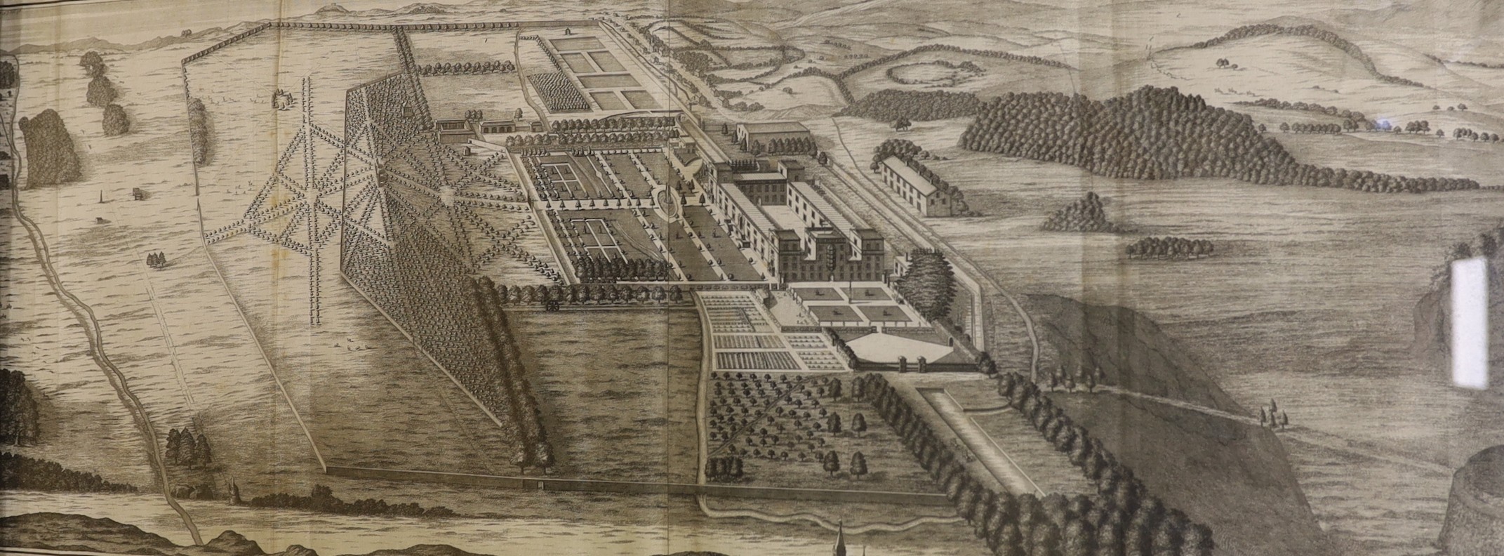 Johannes Kip (1653-1722), six engravings, Views of Country Estates; Penshurst, Tunbridge Wells, Goodneston, Chevening, Sundridge Place .. and High Street House, 36 x 44cm, another similar engraving and two Redoute reprin